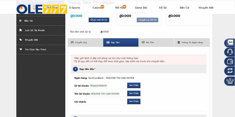 Giải đáp thắc mắc trong khâu giao dịch nạp tiền Ole777